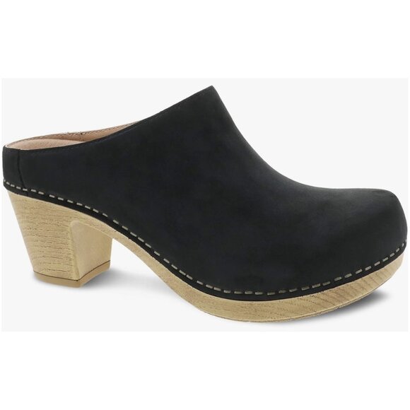 DANSKO Abbie Leather Heeled Slip On Clog Sandal Shoes in Black Boho Size US 7 - Picture 1 of 12